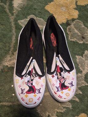 Vans Kids Sneakers Black White Minnie Mouse Print